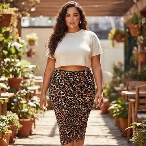 Blue Leopard Skirt Animal Print Ruched Slinky Sexy Mobwife Y2K Womens Plus 1X‎